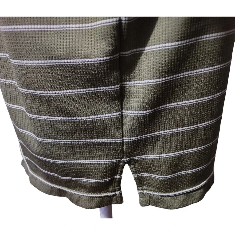 Nike Performance Polo Shirt Men's Large L Green Striped Collar Logo Short Sleeve
